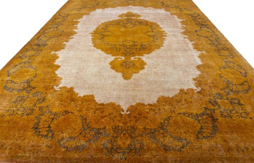 Surface texture of 1950s Vintage rug with natural Wool and intricate pattern