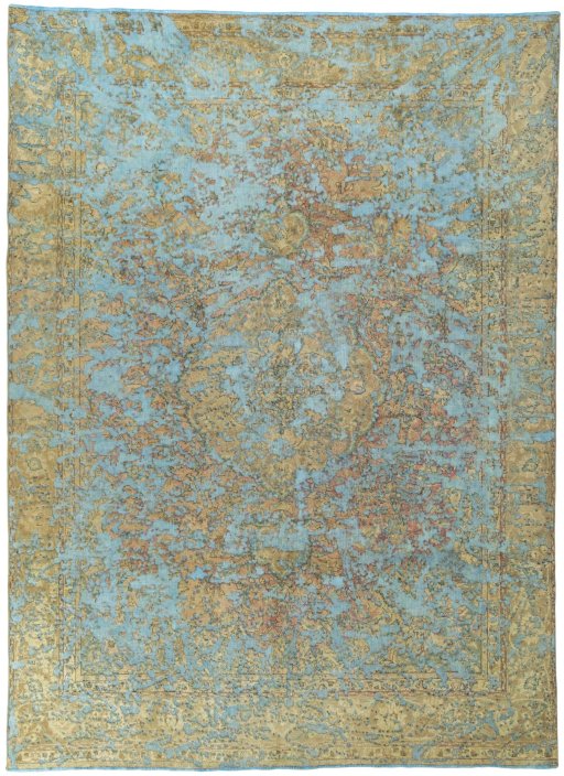 Full view of 1950s Vintage rug from Pakistan, 386 × 281 cm in Blue tones