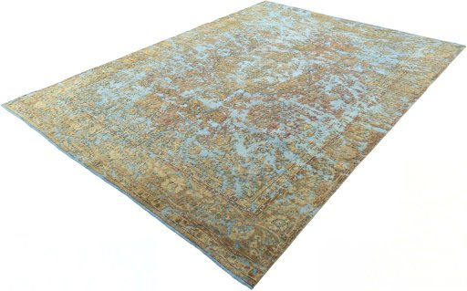 Corner detail of 1950s Vintage rug showing border pattern and Wool pile