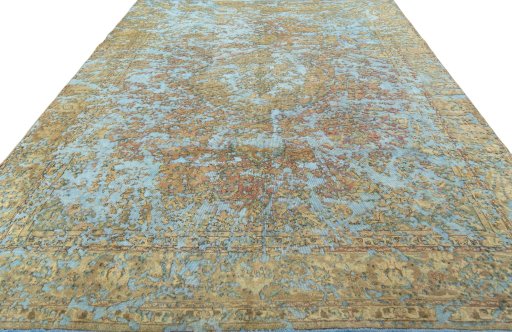Surface texture of 1950s Vintage rug with natural Wool and intricate pattern