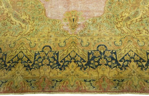 Full view of 1950s Vintage rug from Pakistan, 396 × 290 cm in Red tones