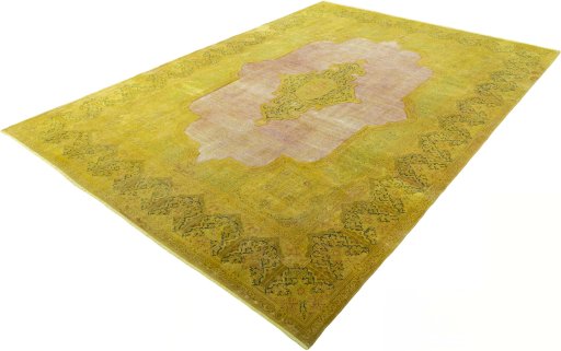 Corner detail of 1950s Vintage rug showing border pattern and Wool pile