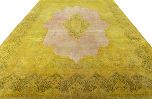 Surface texture of 1950s Vintage rug with natural Wool and intricate pattern