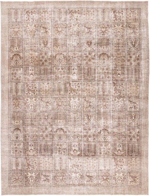 Full view of 1950s Vintage rug from Iran / Persia, 366 × 285 cm in Cream tones