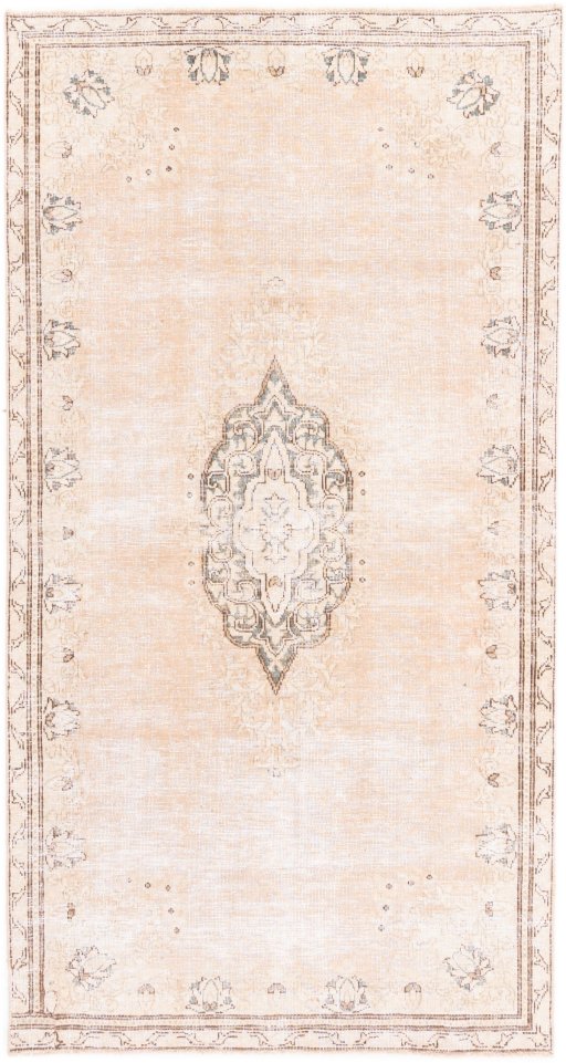 Full view of 1972s Vintage rug from Iran / Persia, 197 × 105 cm in Cream tones