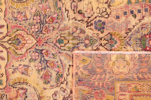 Close-up detail of 1960s Vintage rug from Iran / Persia showing Wool weave