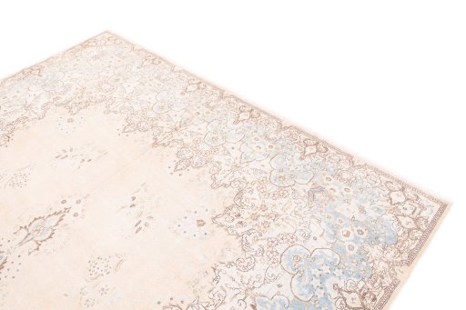 Surface texture of 1950s Vintage rug with natural Wool and intricate pattern