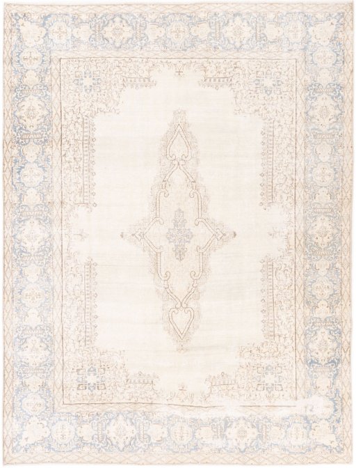 Full view of 1950s Vintage rug from Iran / Persia, 355 × 273 cm in Cream tones