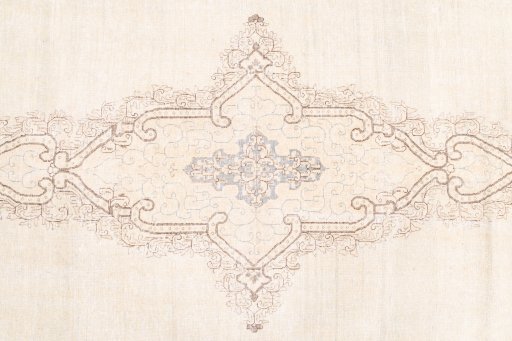 Full view of 1950s Vintage rug from Iran / Persia, 355 × 273 cm in Cream tones