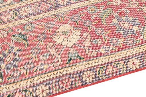 Surface texture of 1965s Vintage rug with natural Wool and intricate pattern