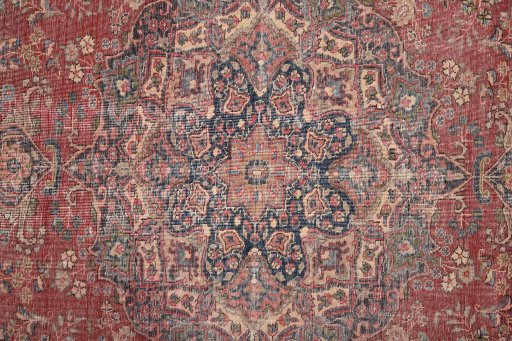 Corner detail of 1980s Vintage rug showing border pattern and Wool pile