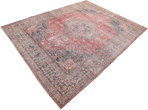 Close-up detail of 1980s Vintage rug from Iran / Persia showing Wool weave