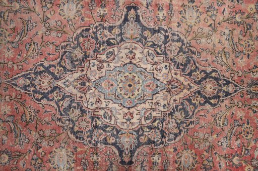 Corner detail of 1980s Vintage rug showing border pattern and Wool pile