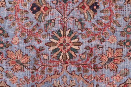 Full view of 1950s Vintage rug from Iran / Persia, 317 × 285 cm in Blue tones