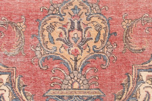 Close-up detail of 1955s Vintage rug from Iran / Persia showing Wool weave