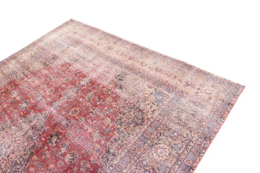 Surface texture of 1950s Vintage rug with natural Wool and intricate pattern
