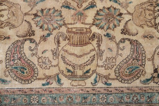Close-up detail of 1980s Vintage rug from Iran / Persia showing Wool weave
