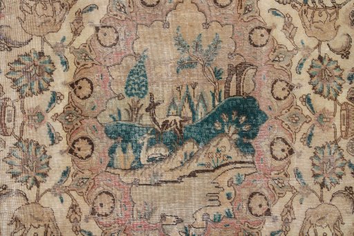 Surface texture of 1980s Vintage rug with natural Wool and intricate pattern
