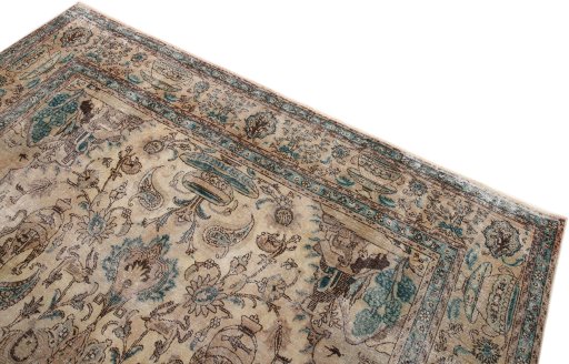 Surface texture of 1980s Vintage rug with natural Wool and intricate pattern