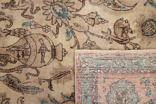 Full view of 1980s Vintage rug from Iran / Persia, 395 × 290 cm in Cream tones