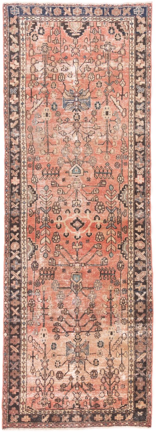 Full view of 1950s Vintage rug from Iran / Persia, 275 × 95 cm in Multi Color tones