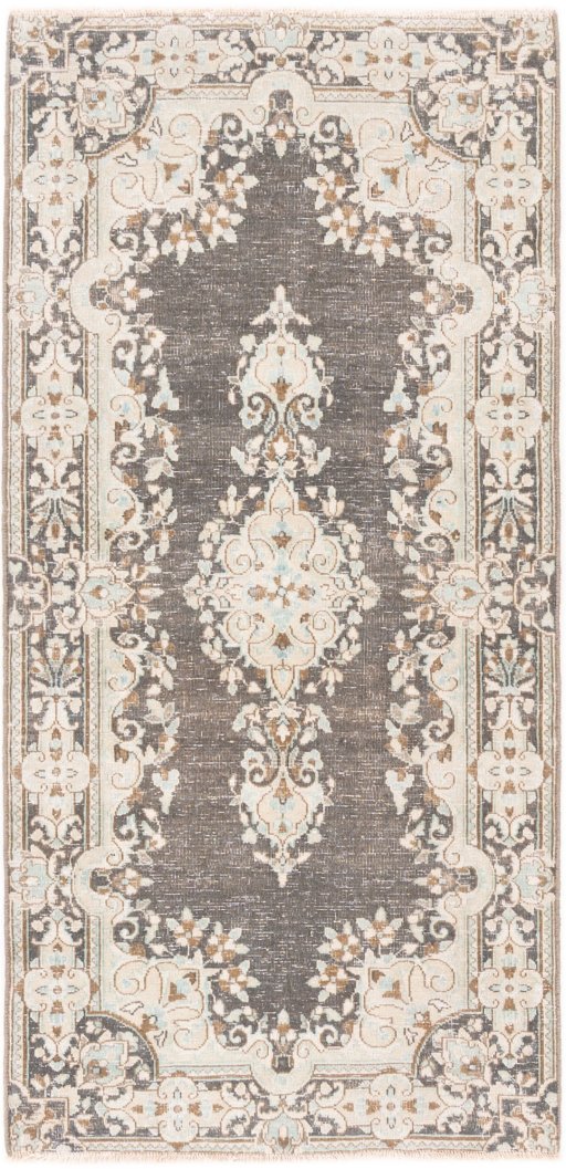 Full view of 1955s Vintage rug from Iran / Persia, 148 × 70 cm in Brown tones