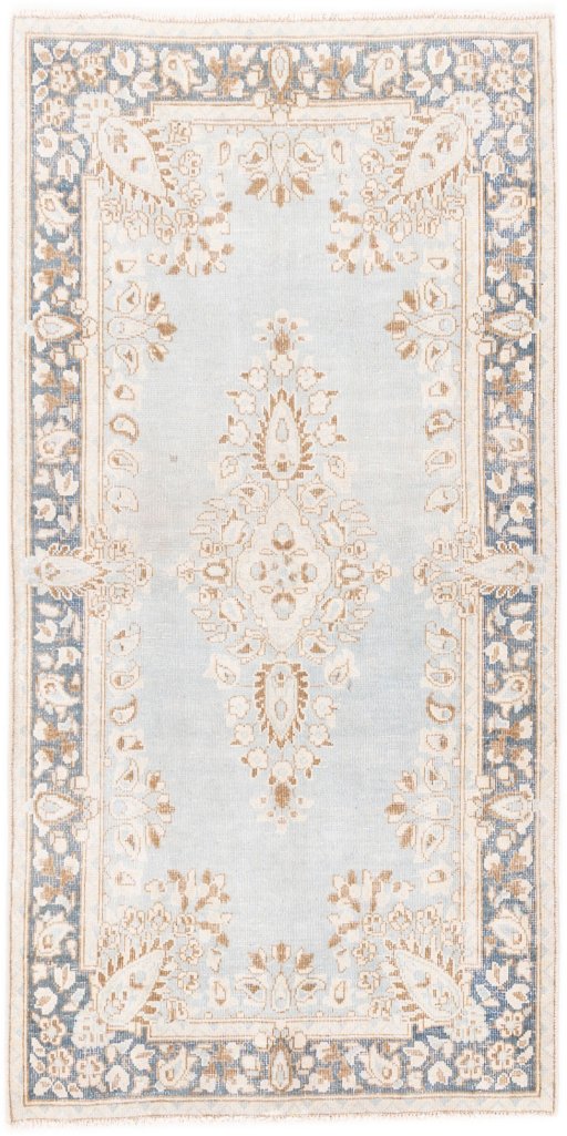 Full view of 1955s Vintage rug from Iran / Persia, 142 × 70 cm in Blue tones