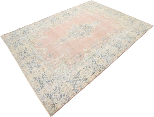 Corner detail of 1960s Vintage rug showing border pattern and Wool pile