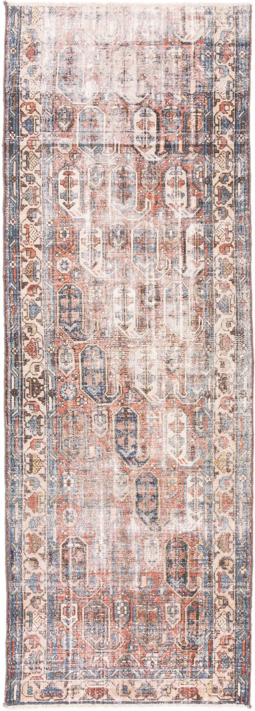 Full view of 1940s Vintage rug from Iran / Persia, 282 × 95 cm in Red tones