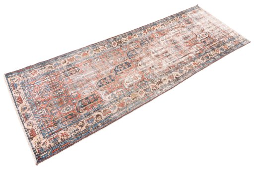 Corner detail of 1940s Vintage rug showing border pattern and Wool pile