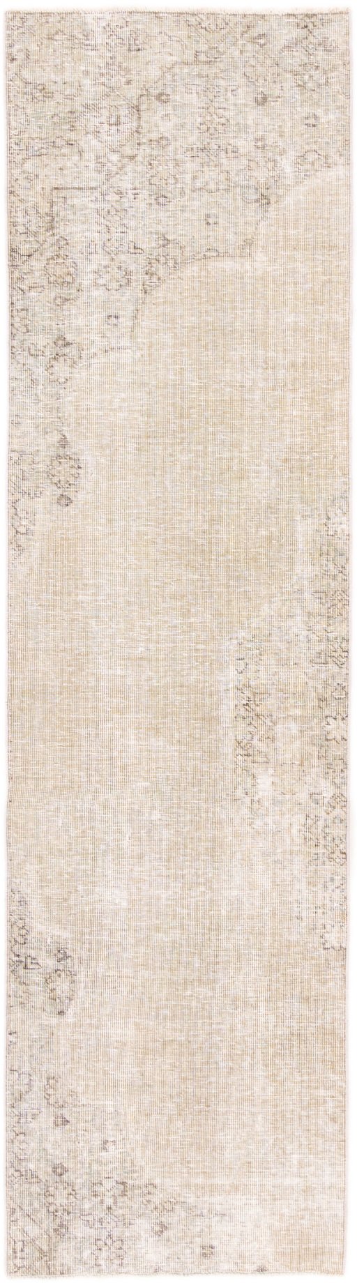 Full view of 1970s Vintage rug from Iran / Persia, 260 × 70 cm in Cream tones