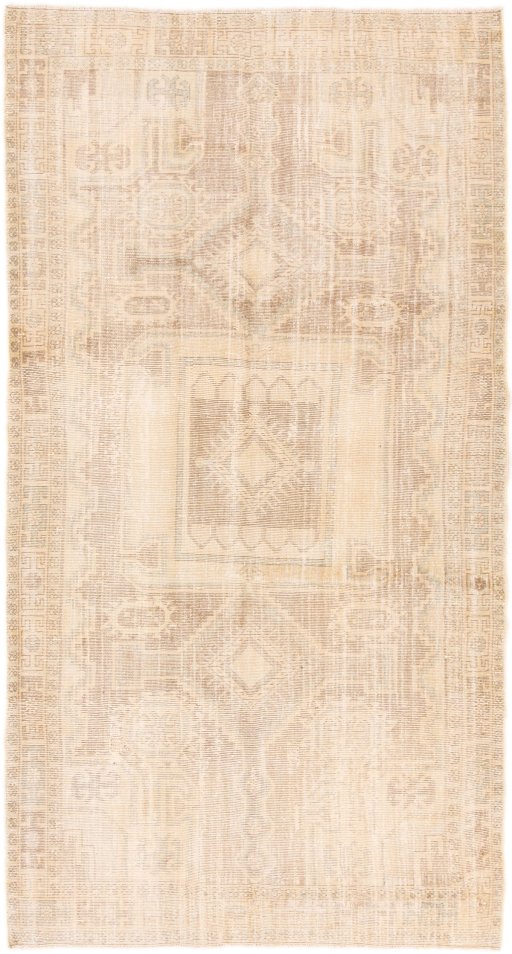Full view of 1970s Vintage rug from Iran / Persia, 290 × 152 cm in Cream tones