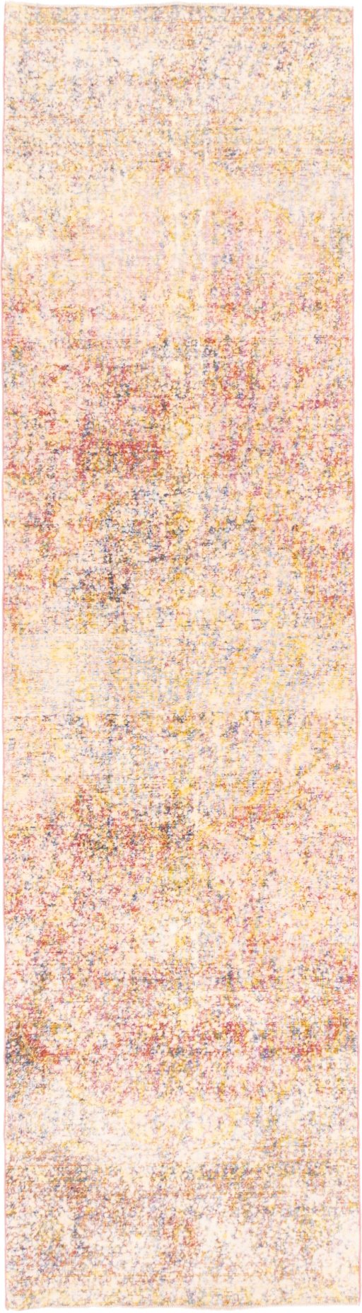 Full view of 1973s Vintage rug from Iran / Persia, 388 × 104 cm in Cream tones