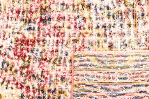 Close-up detail of 1973s Vintage rug from Iran / Persia showing Wool weave