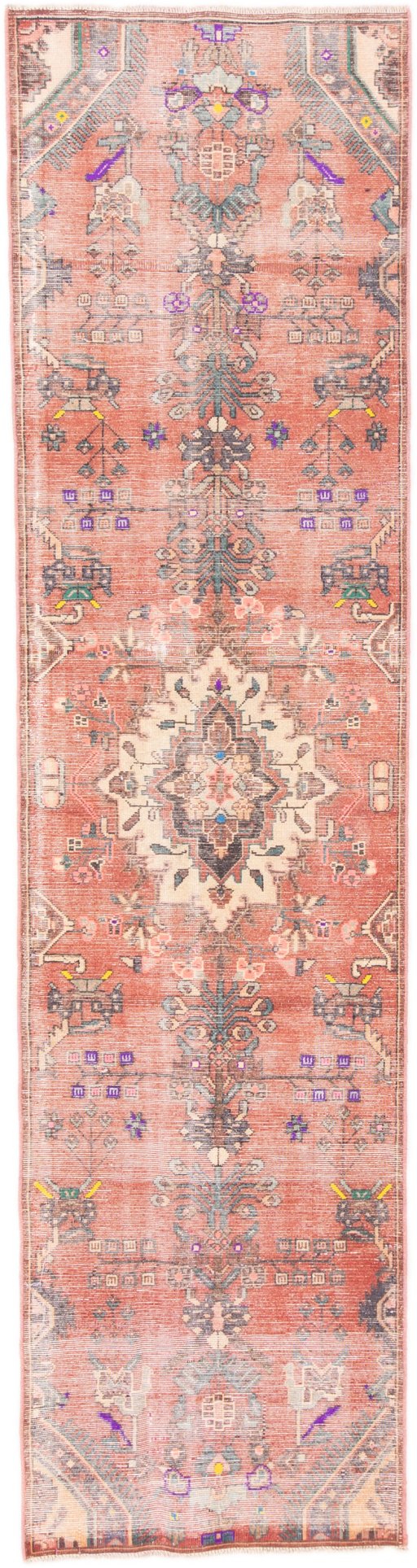 Full view of 1975s Vintage rug from Iran / Persia, 290 × 75 cm in Red tones