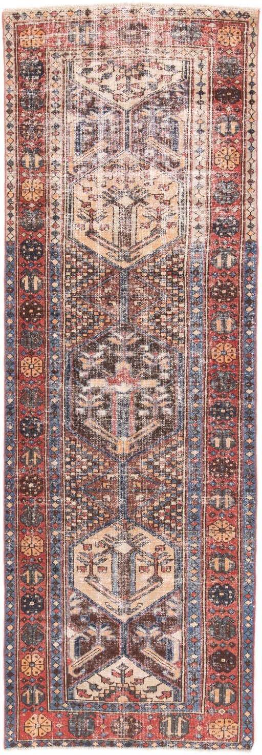 Full view of 1970s Vintage rug from Iran / Persia, 295 × 97 cm in Blue tones