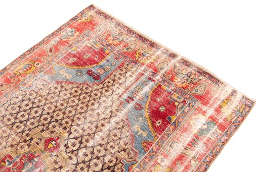 Surface texture of 1971s Vintage rug with natural Wool and intricate pattern