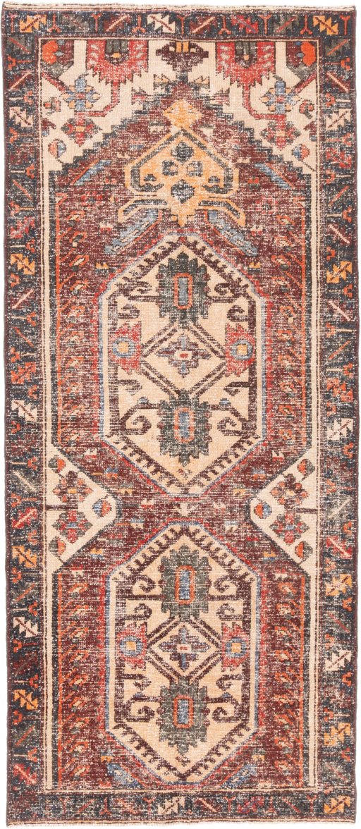 Full view of 1972s Vintage rug from Iran / Persia, 245 × 105 cm in Red tones