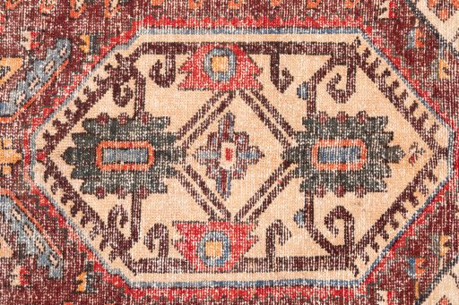 Full view of 1972s Vintage rug from Iran / Persia, 245 × 105 cm in Red tones