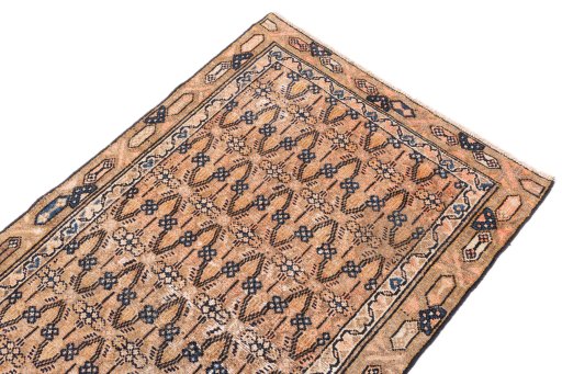 Surface texture of 1970s Vintage rug with natural Wool and intricate pattern