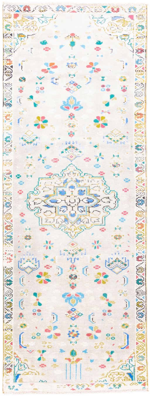 Full view of 1970s Vintage rug from Iran / Persia, 215 × 80 cm in White tones