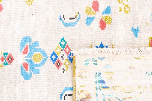 Close-up detail of 1970s Vintage rug from Iran / Persia showing Wool weave
