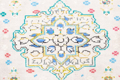 Full view of 1970s Vintage rug from Iran / Persia, 215 × 80 cm in White tones
