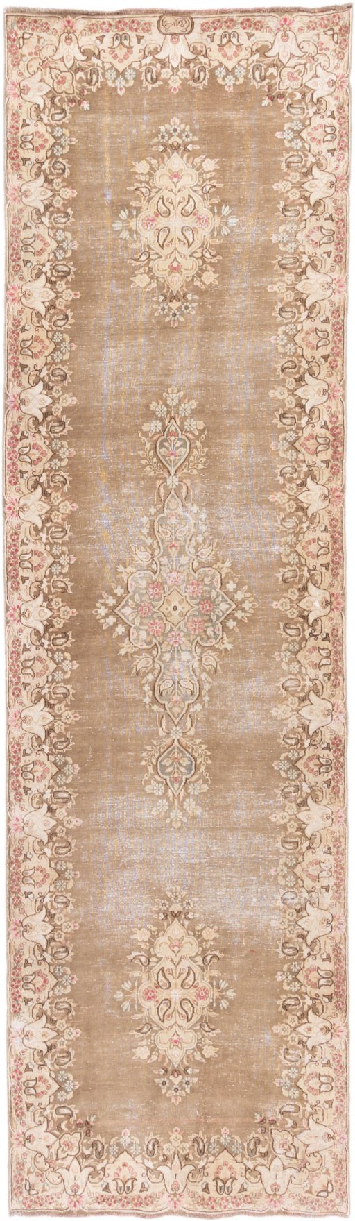 Full view of 1995s Vintage rug from Iran / Persia, 320 × 85 cm in Brown tones