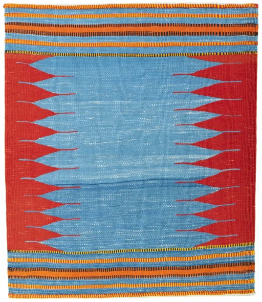 Full view of New Kilim Sofre rug from Turkey, 107 × 92 cm in Multi Color tones