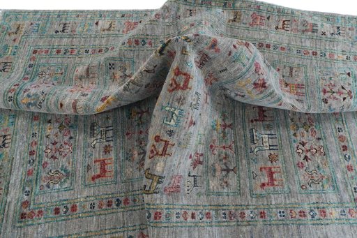 Full view of New Samarkand rug from Pakistan, 197 × 150 cm in Gray tones