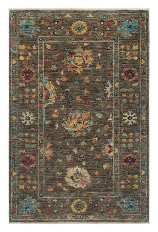 Full view of New Farahan rug from Pakistan, 124 × 81 cm in Gray tones