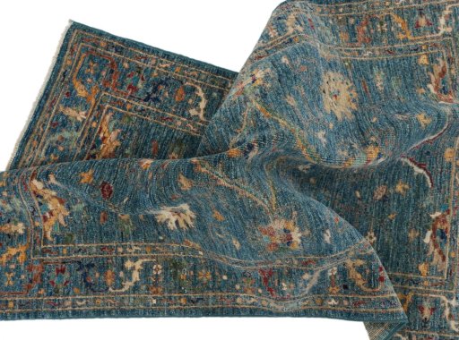 Full view of New Farahan rug from Pakistan, 126 × 81 cm in Blue tones