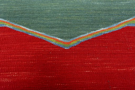Backside of handmade New Kilim Sofre rug showing knot structure and weave density