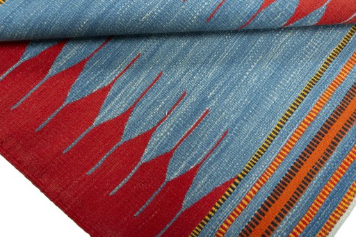 Full view of New Kilim Sofre rug from Turkey, 111 × 92 cm in Multi Color tones